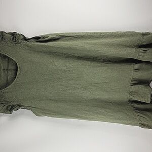 Italian Linen Sleeveless Scoop Neck Green Maxi Dress Size 1X